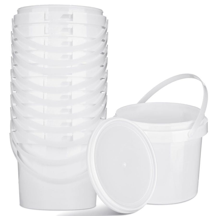 10-pack witte plastic emmer met handvat en deksel, voedselbewaarbak, universele emmer voor meerdere doeleinden, verf, water, etc.