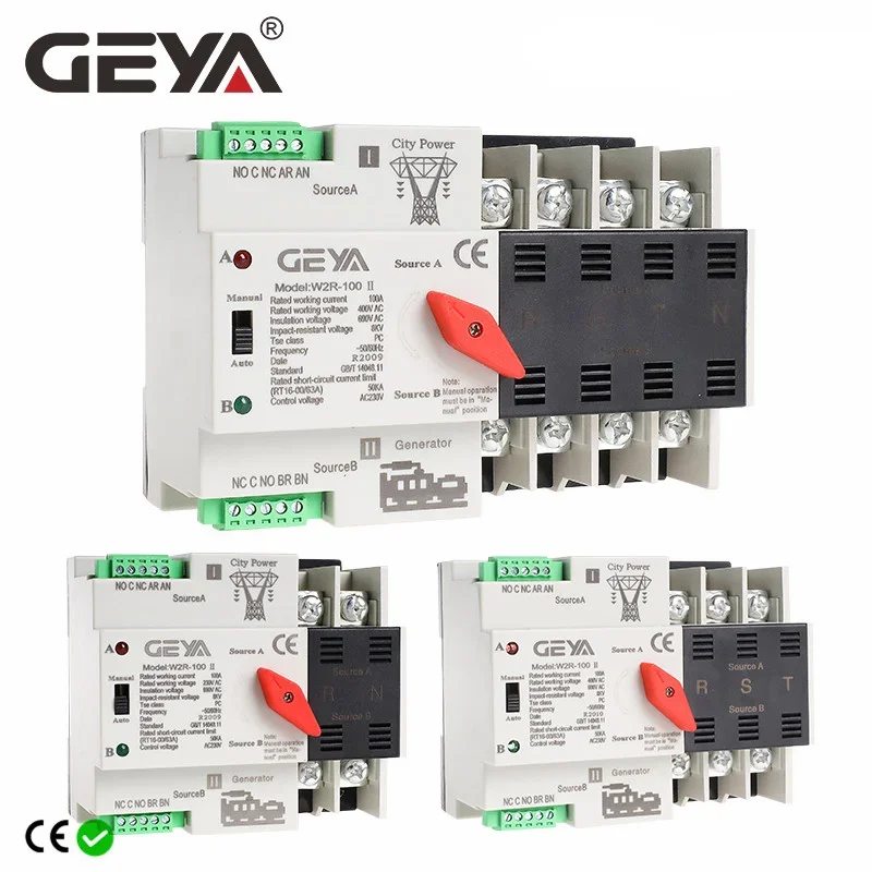 Miễn Phí Vận Chuyển GEYA W2R ATS 110V 220V PC 2 Công Suất Tự Động Chuyển Công Tắc 63A 100A Hộ Gia Đình Chuyển Giao Quyền Lực công Tắc 50/60Hz