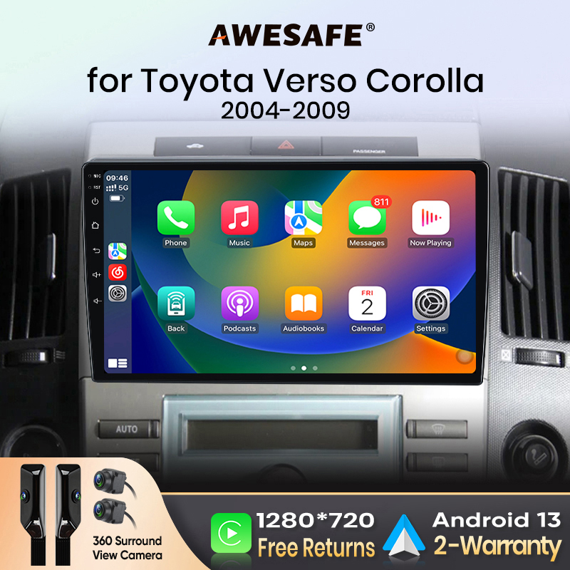 AWESAFE PX9 Radio samochodowe Autoradio do Toyota Verso Corolla 2004-2009 Bezprzewodowy ekran Carplay Android Auto Stereo GPS Navi FM RDS