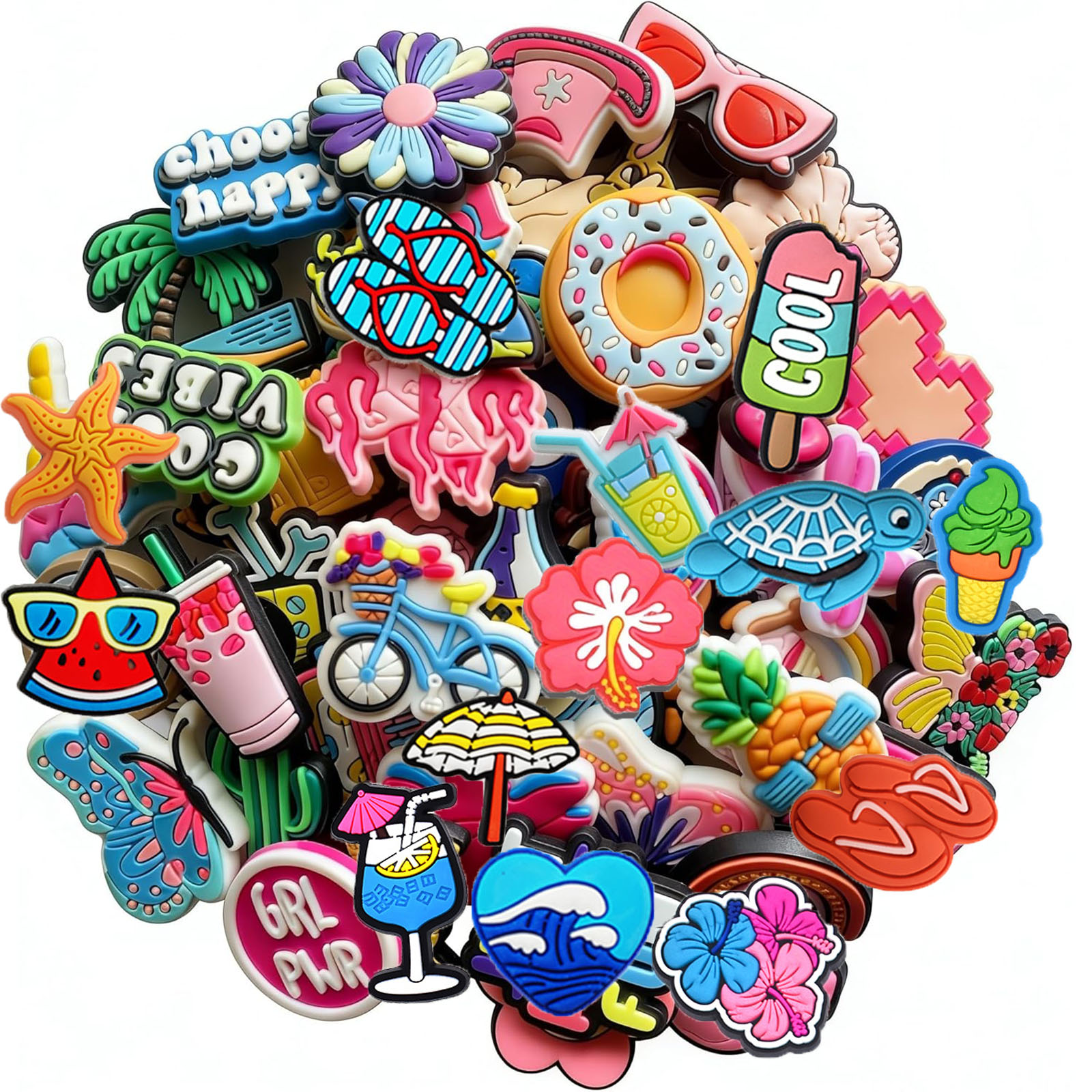 10-30 piezas aleatorias de adornos para zapatos de la serie Summer Beach, accesorios decorativos para sandalias, pines para zapatos, gran regalo para hombres y mujeres