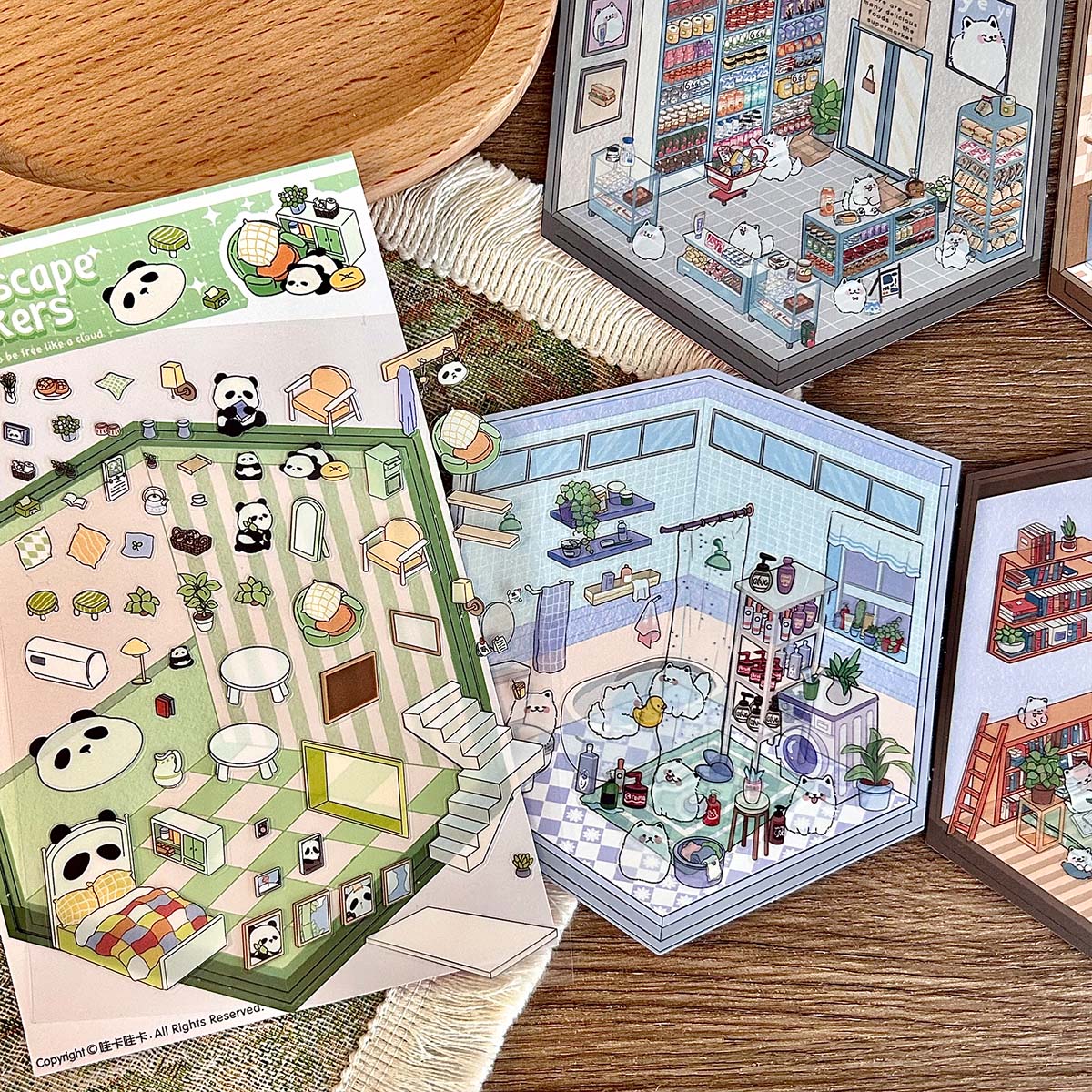 Kawaii 3D House Decal สติกเกอร์สําหรับ Scrapbooking เครื่องเขียนสติกเกอร์น่ารักลูกสุนัขฉากสติกเกอร์ DIY ศิลปะหัตถกรรมอัลบั้ม