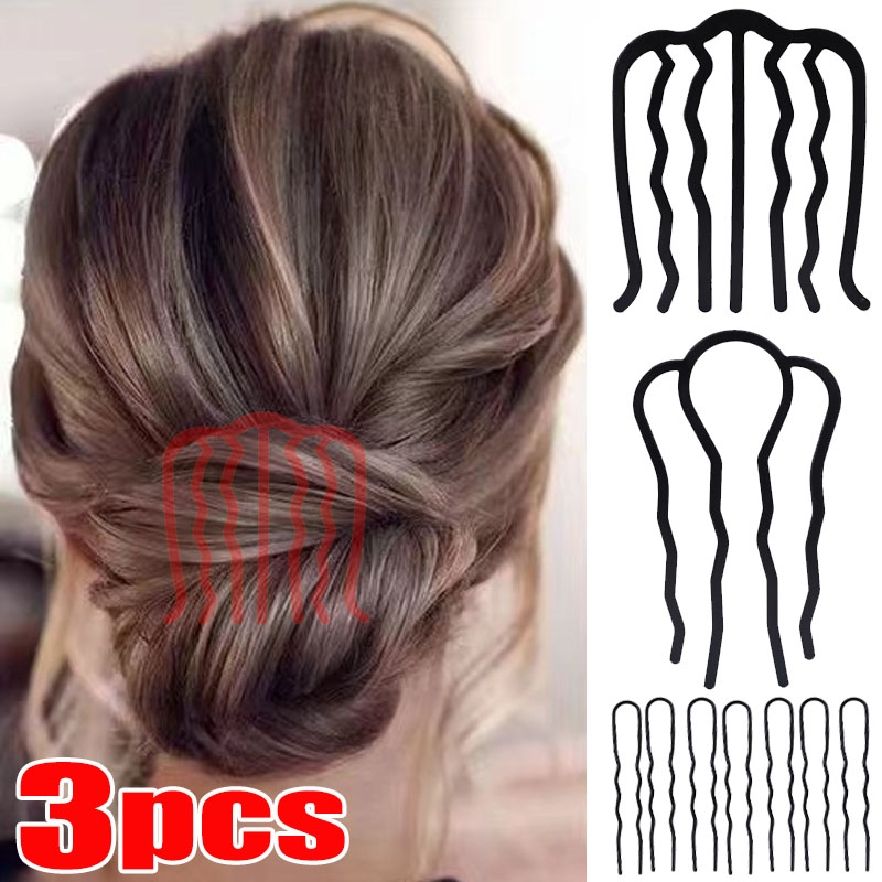 3/1pcs Girls Black Metal Hair Fork Clip for Women Hair Pin Combs Messy Bun Hairpin Clip Side Combs Updo Sticks Hair Styling Tool