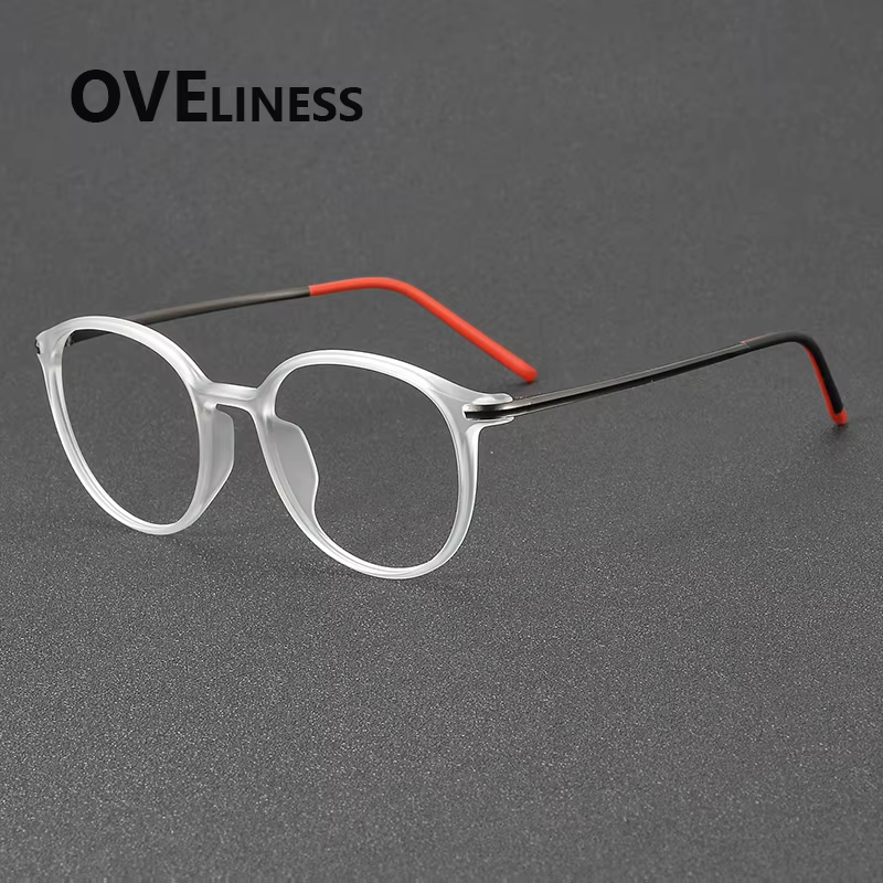 Montura de gafas de titanio de acetato 2025 para hombres y mujeres, monturas de gafas redondas Retro Vintage de diseño de marca, gafas masculinas de alta calidad