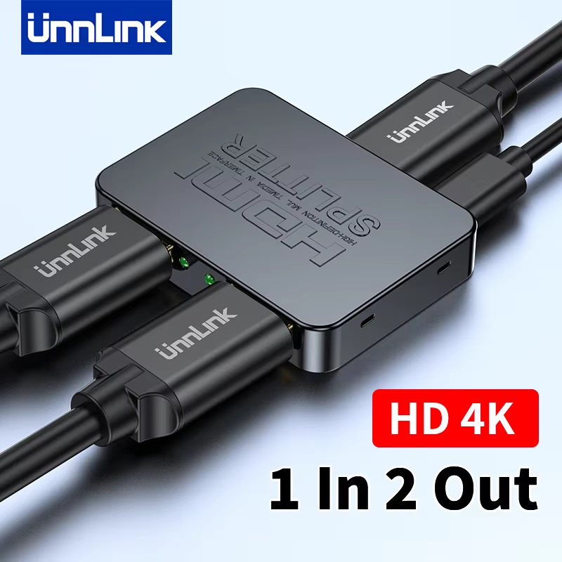 Unnlink Video HDMI Splitter 1 en 2 salidas 4K 30Hz para TV Store 1 Computadora compartida 2 monitores Proyectores de TV Hogar Auto