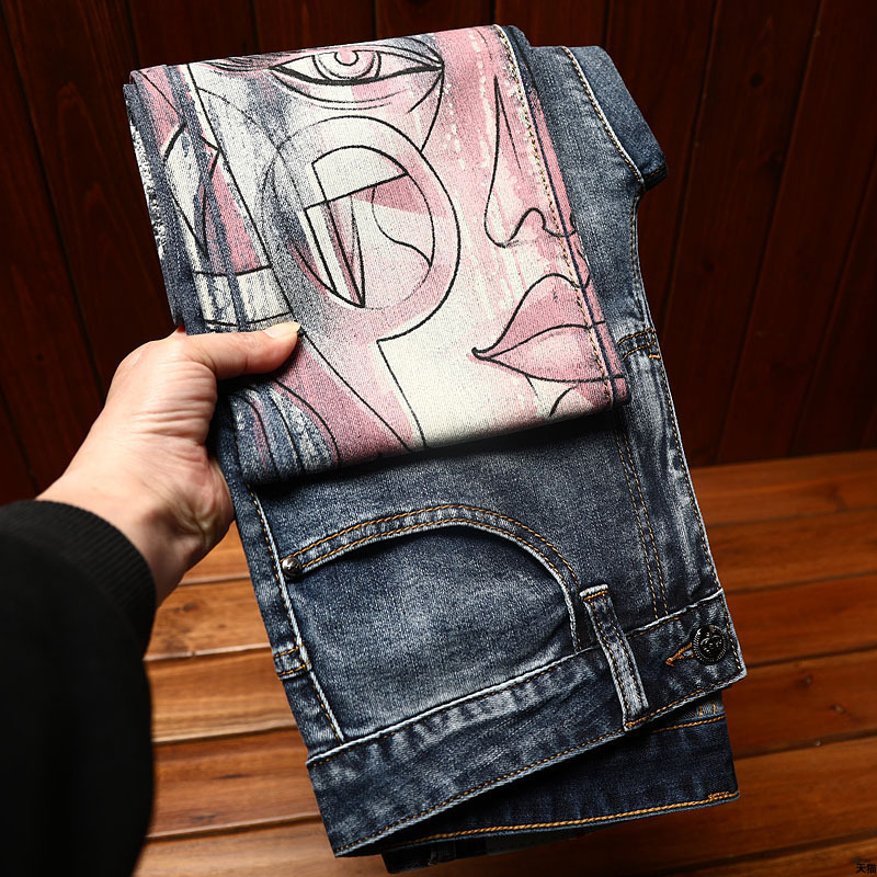 Wysokiej jakości modne dżinsy męskie slim fit, lekkie, luksusowe, codzienne, sprane, rozciągliwe dżinsy, długie obcisłe spodnie