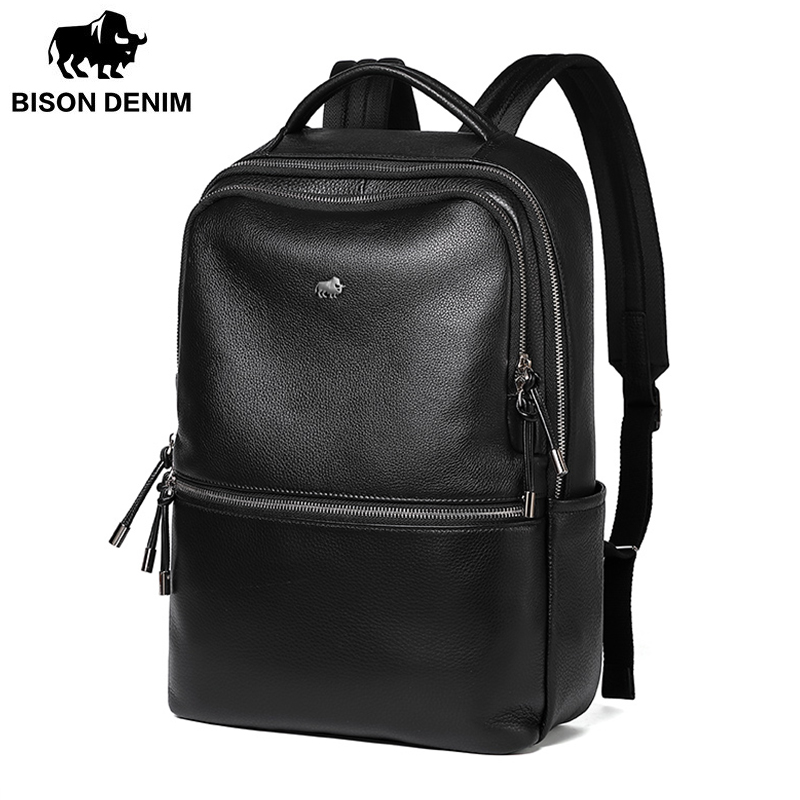 BISON DENIM Tas Ransel Pria Kulit Asli Baru Tas Ransel Sekolah Laptop 2025 Tas Travel Tahan Air Fashion Tas Buku Kasual
