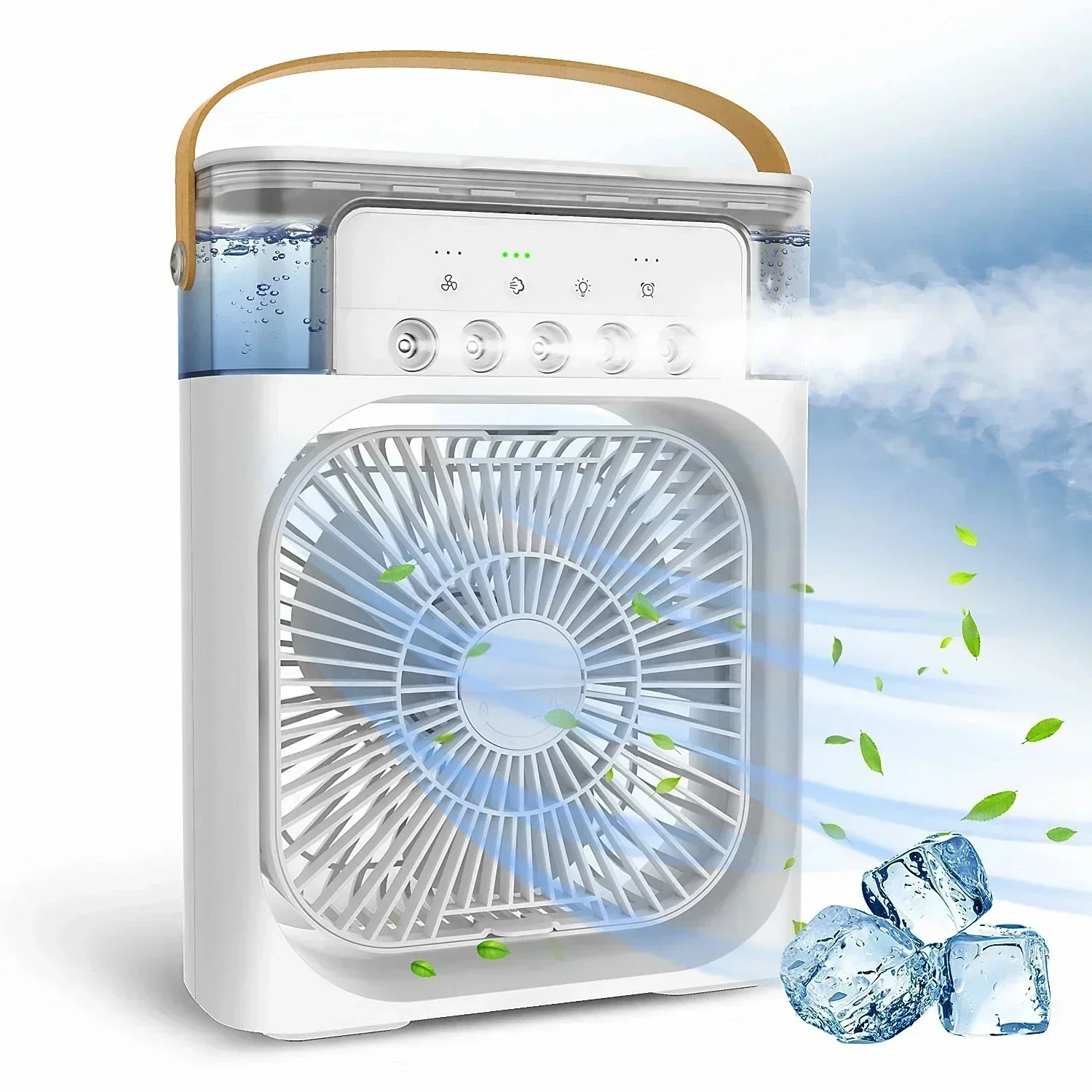 Ventilador humidificador portátil, aire acondicionado, ventilador eléctrico USB, luz LED nocturna, niebla de agua divertida, Enfriador de aire 3 en 1, humidificador para el hogar