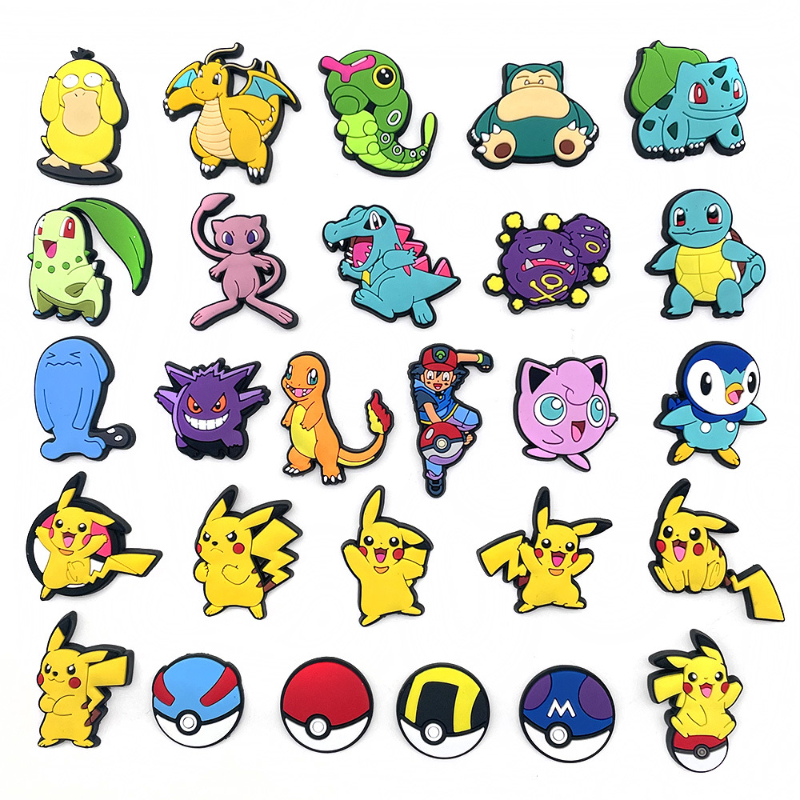 27 unids/set de dijes de zapatos de Pokémon, bonitos dibujos animados para zuecos, sandalias, bolsa, accesorios divertidos para zapatos, regalos de fiesta para mujeres y hombres