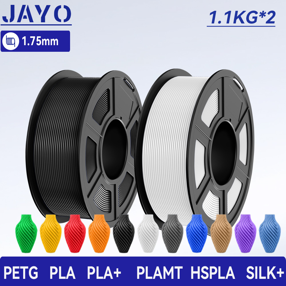 Jayo 2 rolos de filamento de impressora 3d petg/pla/pla plus/hs pla/pla meta/pla fosco/seda 1.75mm materiais de impressão 3d para impressora 3d