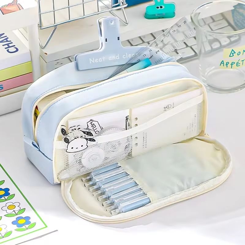 Bolsa de lápis elegante e prática com grande capacidade e múltiplas seções para armazenamento de papelaria, estojo de lápis de volta às aulas
