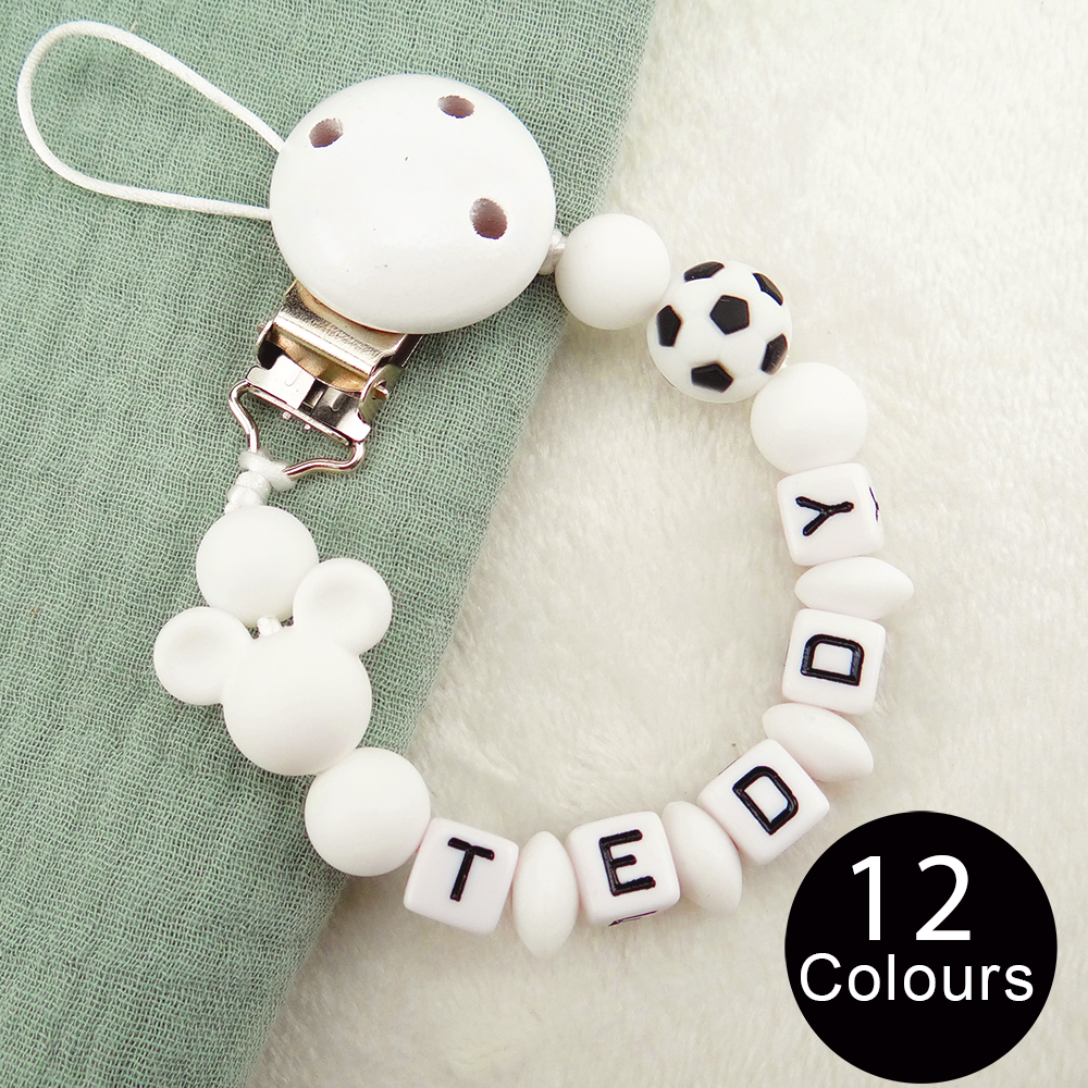 Clipes de chupeta com nome personalizado, correntes de manequim personalizadas feitas à mão, suporte de silicone para mamilos, acessórios para presentes de bebê, sem bpa