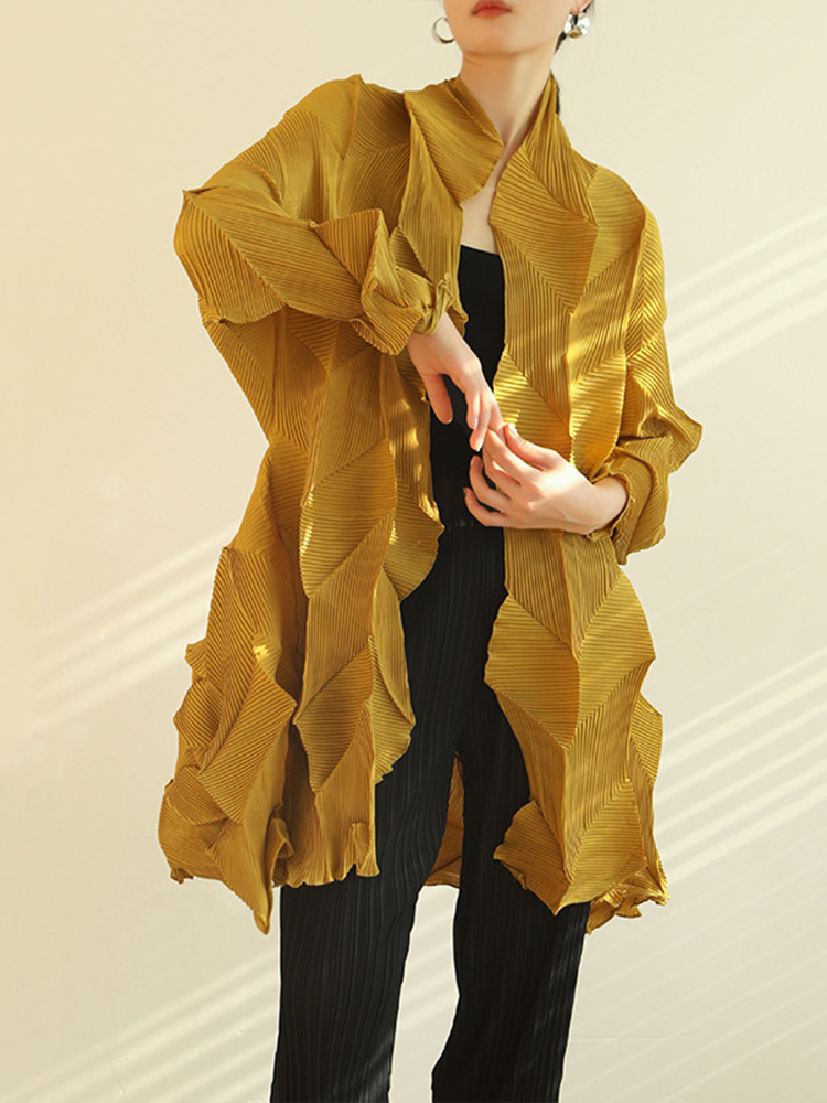 Miyake dobrável trench para mulher 2025 outono verão mangas compridas ponto aberto solto casaco plissado senhoras roupas de proteção solar