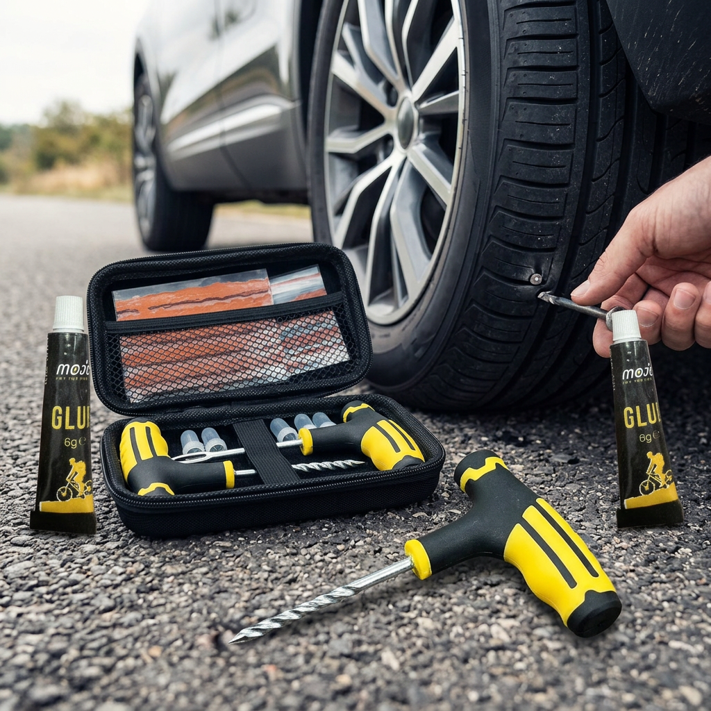 Tragbares Auto-Reifenreparatur-Set T-Griff-Werkzeuge Klebestreifen Universal für LKW Motorrad Wohnmobil Pannenhilfe