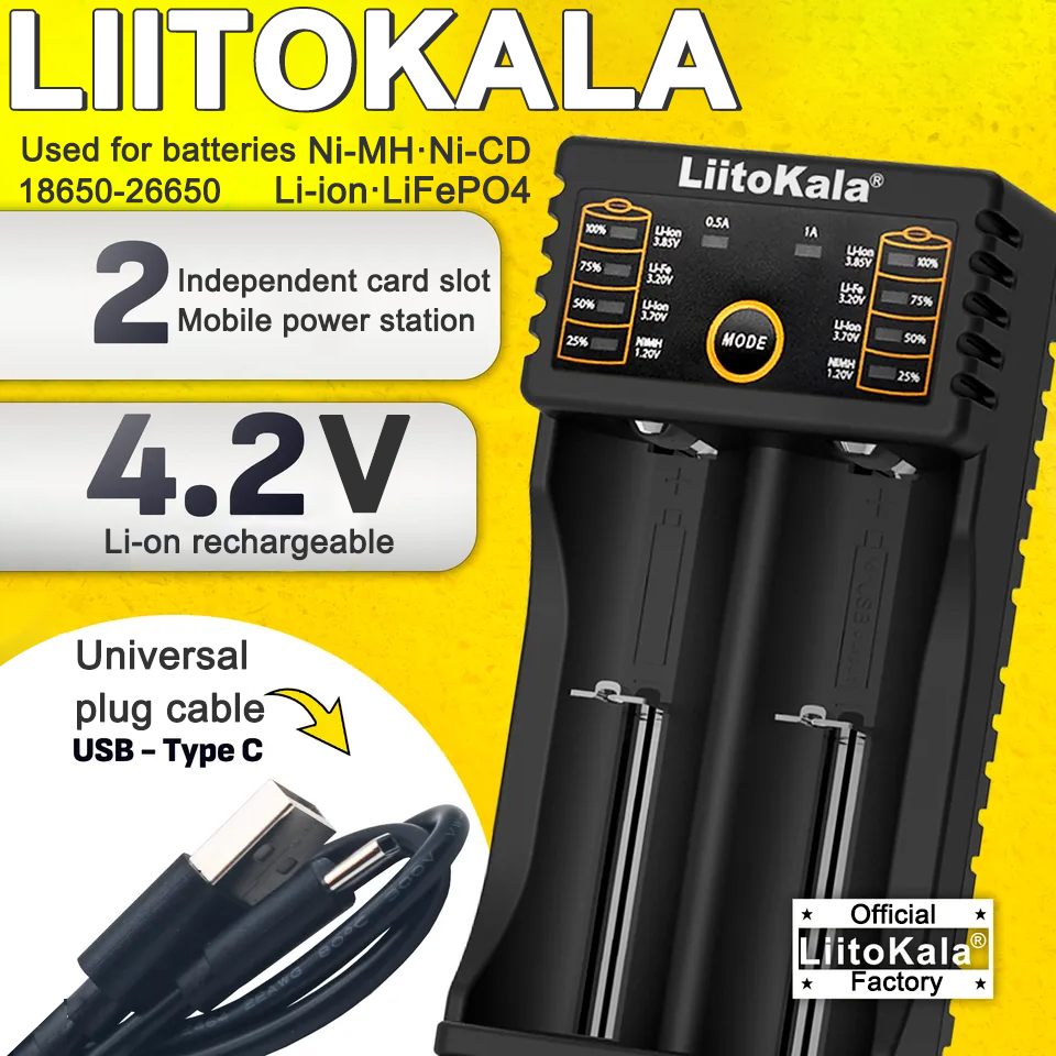 Ładowarka LiitoKala Lii-202 18650 1,2 V/3,7 V/3,2 V/3,85 V 21700 20700 2665014500   Inteligentna ładowarka do akumulatorów litowo-jonowych NiMH 16340