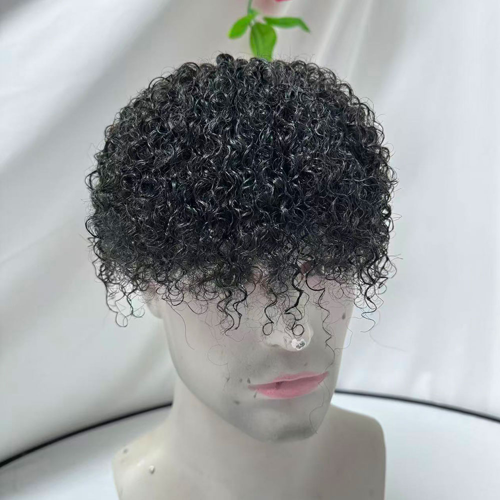EseeWigs Echthaar-Toupet für Männer, 8x7 Zoll, Haarsystem-Ersatz für Männer, Toupet mit Mono-Spitze und PU-Umrandung, lockige Perücke