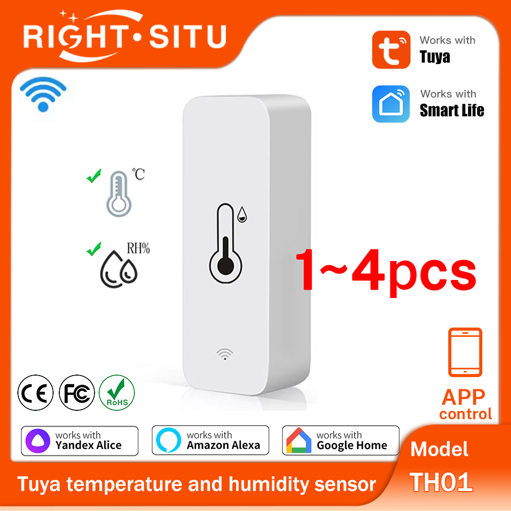 1~4 SZT. Czujnik Temperatury i Wilgotności Tuya WiFi Inteligentny Czujnik Zdalnego Sterowania Aplikacją do Inteligentnego Domu Obsługa SmartLife Yandex Alexa