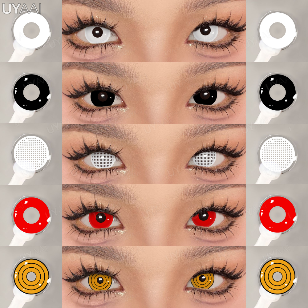 Uyaai 1 par cosplay lentes de contato coloridas brancas lentes pretas halloween beleza maquiagem lente vampiro lentes vermelhas anime colorcon
