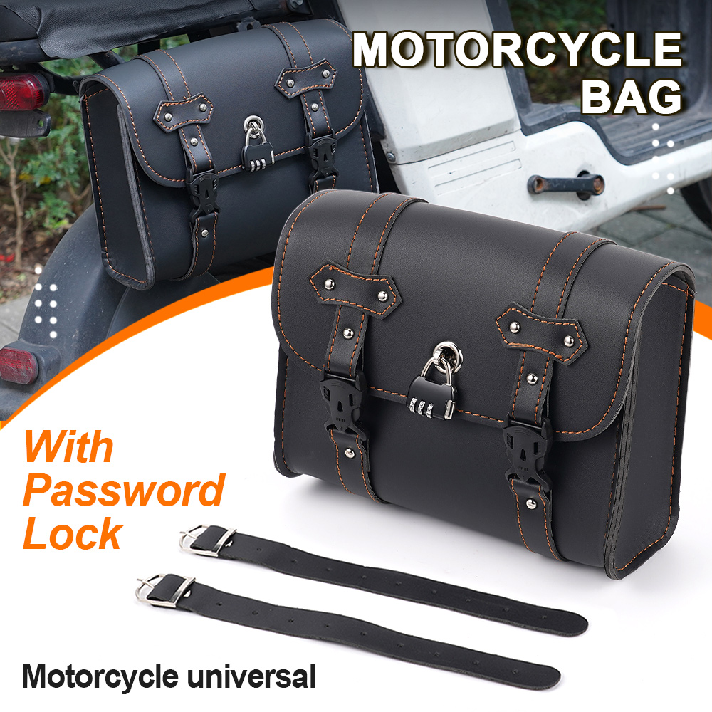 Alforje para motocicleta à prova d'água com trava de senha, bolsa de ferramentas antifurto, bolsa de couro para harley sportster xl883 xl1200 universal