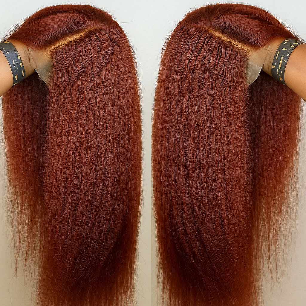 13X4 marrón rojizo rizado recto peluca Frontal de encaje cabello humano Auburn cobre Yaki recto 4x4 pelucas con cierre de encaje transparente