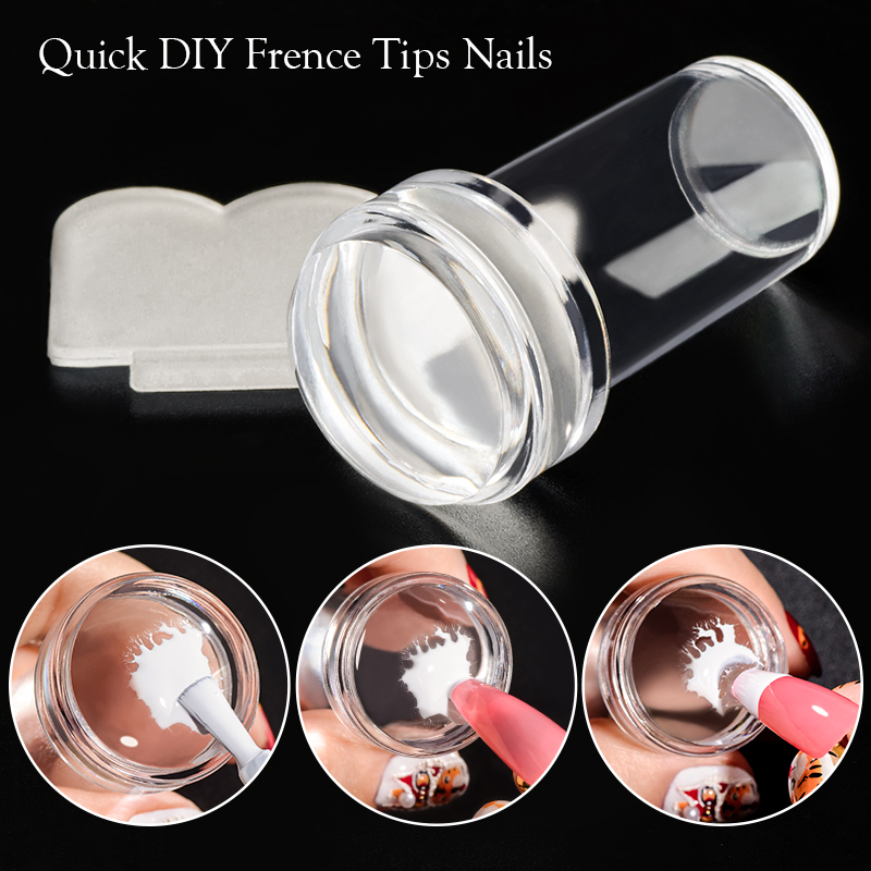 Kit d'estampage pour Nail Art Transparent en Silicone, français pour plaque de manucure, pochoir de vernis, modèle de tampon de sceau, grattoir