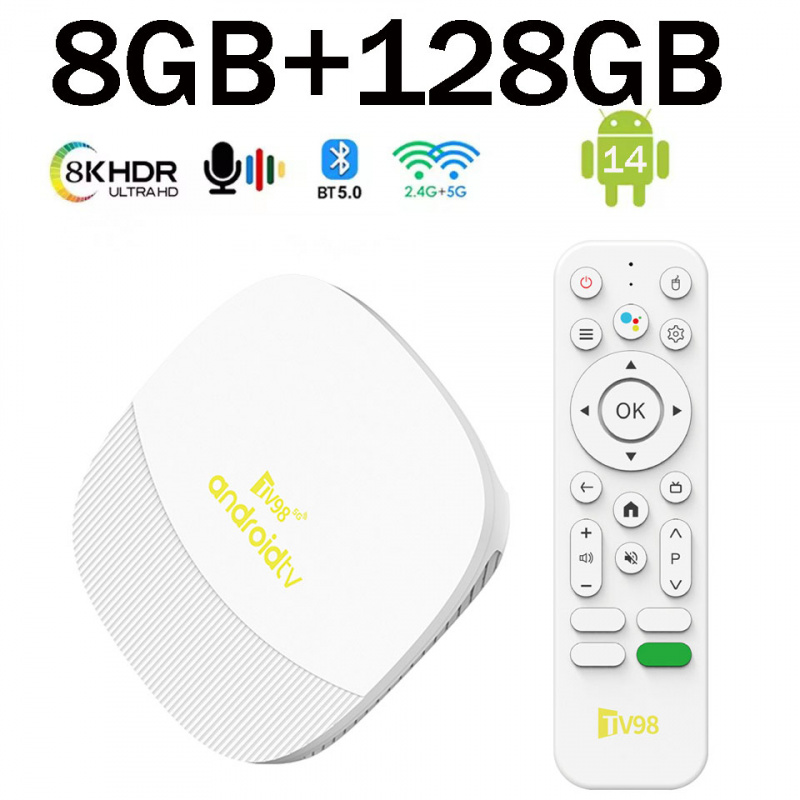 TV98 ATV Max ТВ-бокс 4K Android 14 Wifi6 4G 5G BT Allwinner H313 Медиаплеер 8 ГБ 128 ГБ Голосовое управление 8K Смарт-приставка iptv