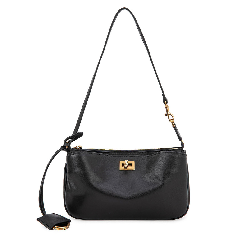 Novas Bolsas de Ombro de Luxo para Mulheres Primavera 2026, Bolsas de Couro Preto com Fivela Dourada, Bolsas de Moda para Mulheres