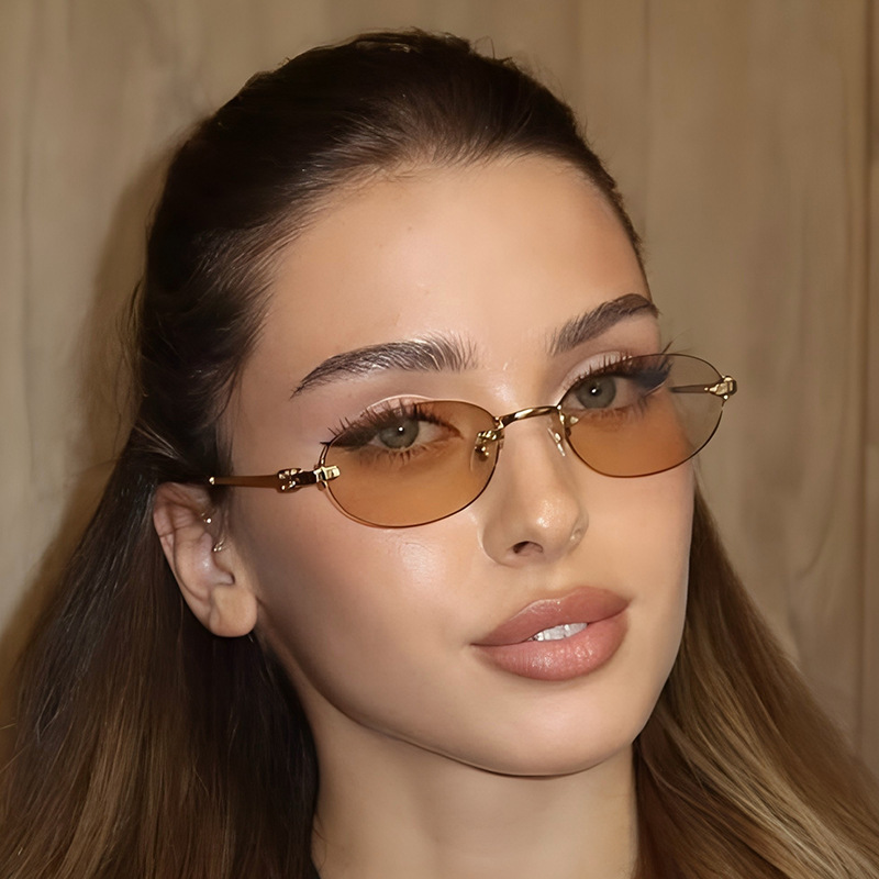 Kacamata Hitam Oval Tanpa Bingkai Mewah Ringan, Kacamata Hitam Kasual Fashion Kelas Atas, Cocok Untuk Liburan Luar Ruangan