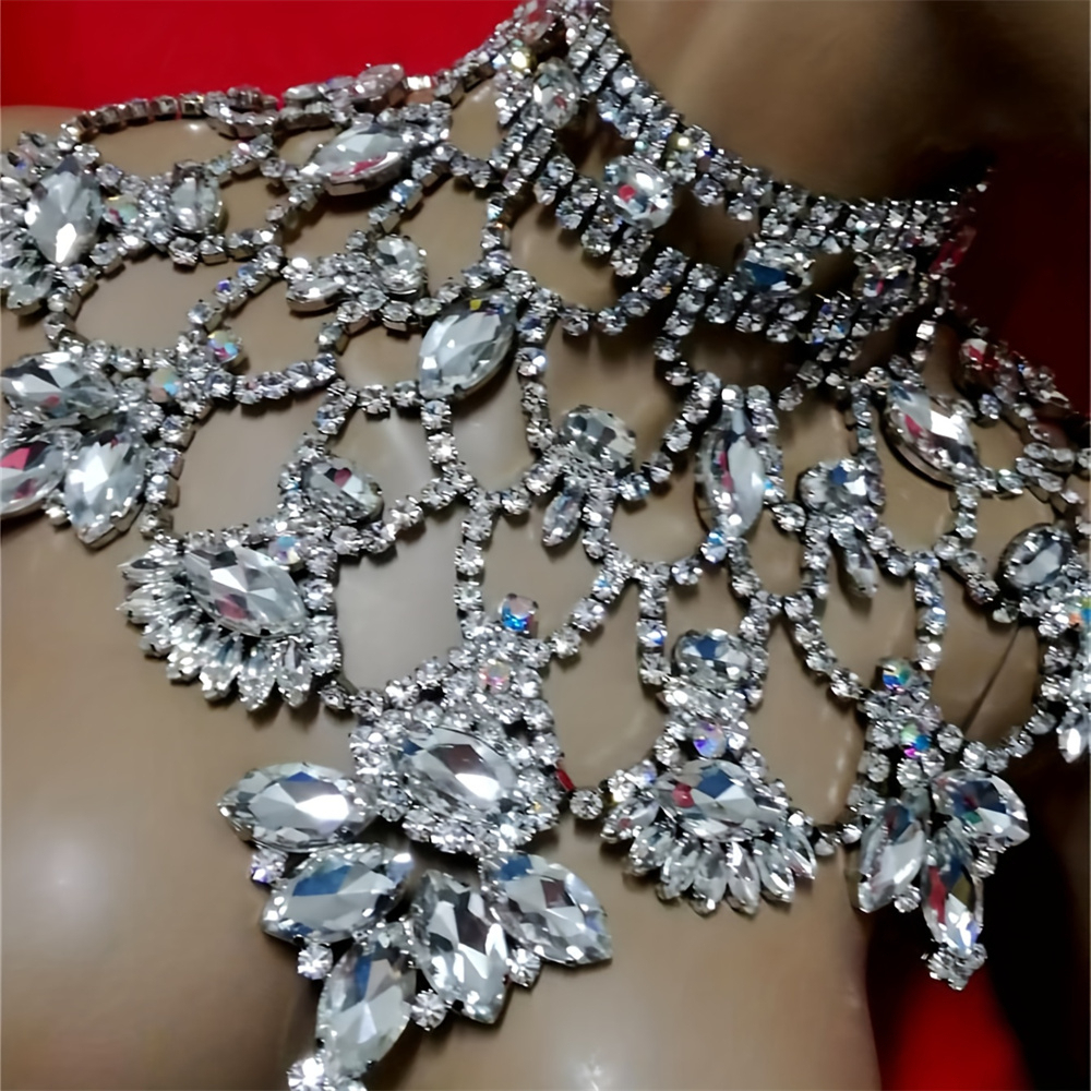 Collana con Ciondolo Lussuoso e Brillante, Accessorio da Festa, Girocollo Esagerato con Grandi Strass, Regalo per Donne