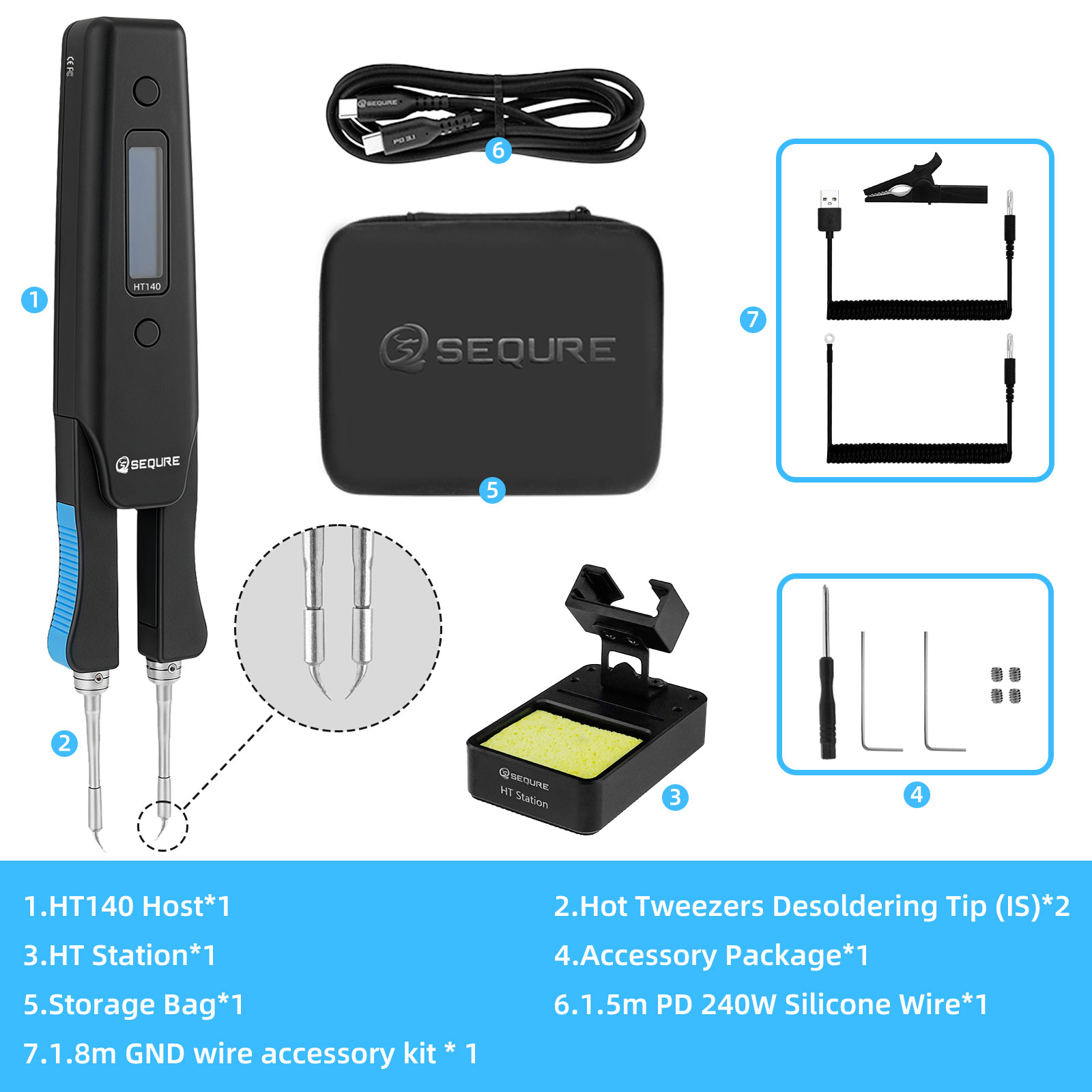 SEQURE HT140 Pinzas calientes 2 en 1 y soldador compatibles con pinzas para desoldar portátiles con punta C210 compatibles con PD | QC | CC