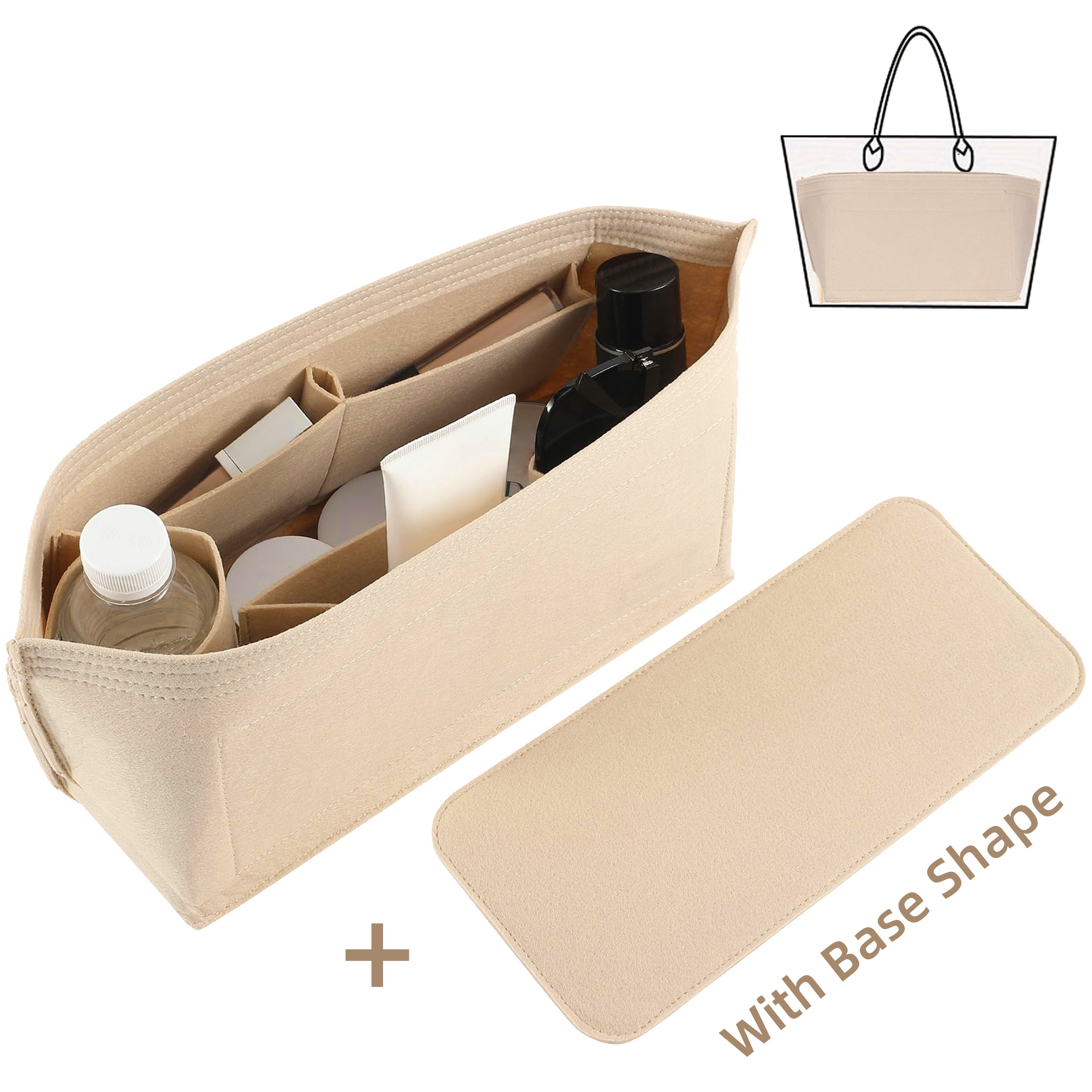 Purse Organizer Insert for Handbags & Base Shaper 2pc Set, Felt Organizer Insert Large Tote, Bag Organizer with Zipper, 3 Size