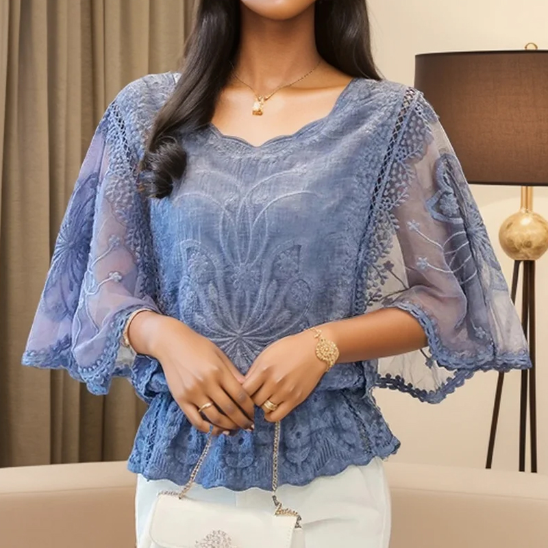 Zomer Losse Kanten Blouse Vrouwen 2025, Vlinder Mouw Chiffon Shirt Vrouw Mode Casual Bloemen Wit Shirt Tops Blusas 4073