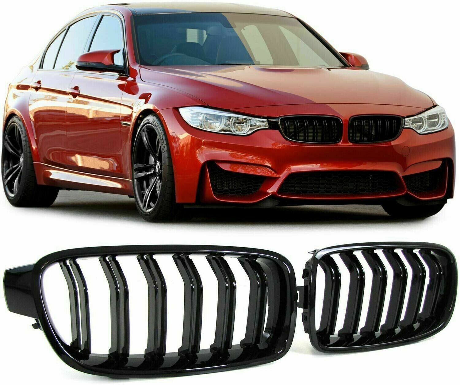 Passend für bmw f30 f31 f35 3 series 2016-2018 niere twin grill glänzend schwarz dual line uk
