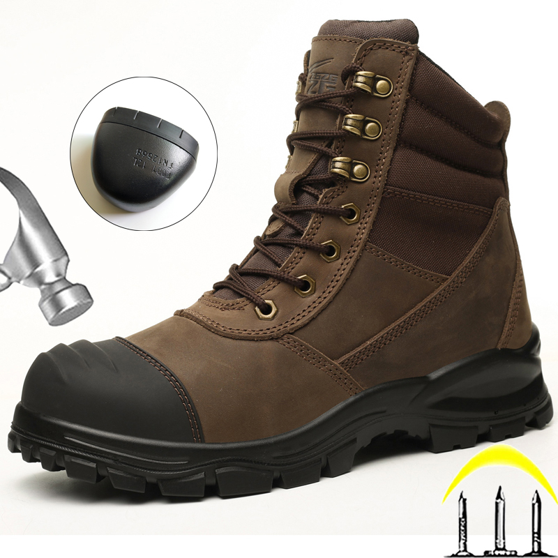 Botas de trabajo Dermis de piel de vaca para hombre, zapatos de seguridad de alta calidad, botas tácticas para el desierto a prueba de pinchazos, zapatos protectores para exteriores, 2026