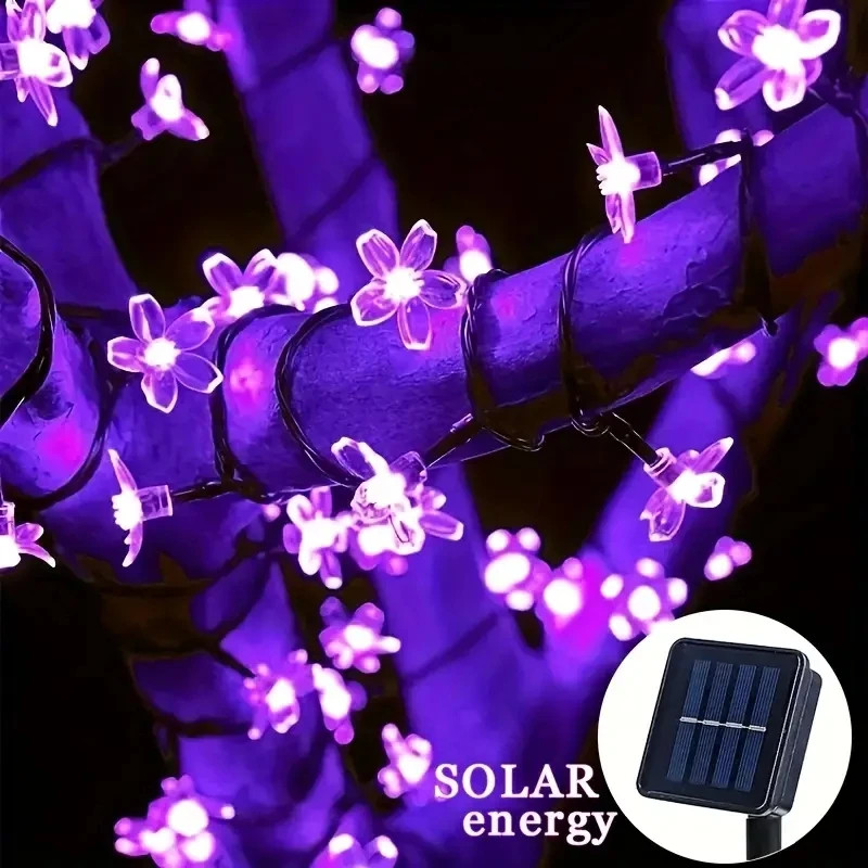 Ao ar livre solar led luzes da corda flores de cerejeira luz cordas 8 modos de iluminação lâmpada solar para acampamento casamento decoração natal