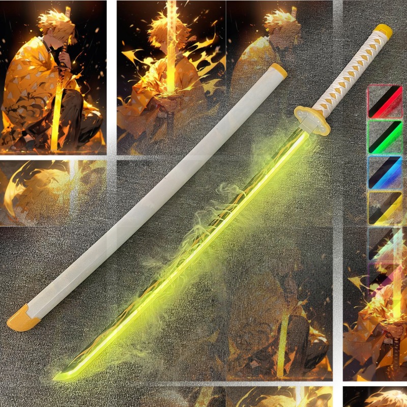 40 cali/104 cm Demon Slayer Smoke Katana LED Podświetlana Miecz Mgiełki i Par LED, Replika Miecza Zenitsu, Anime Cosplay, Replika w Skali 1:1, Niescięta Zabawka, Prezent