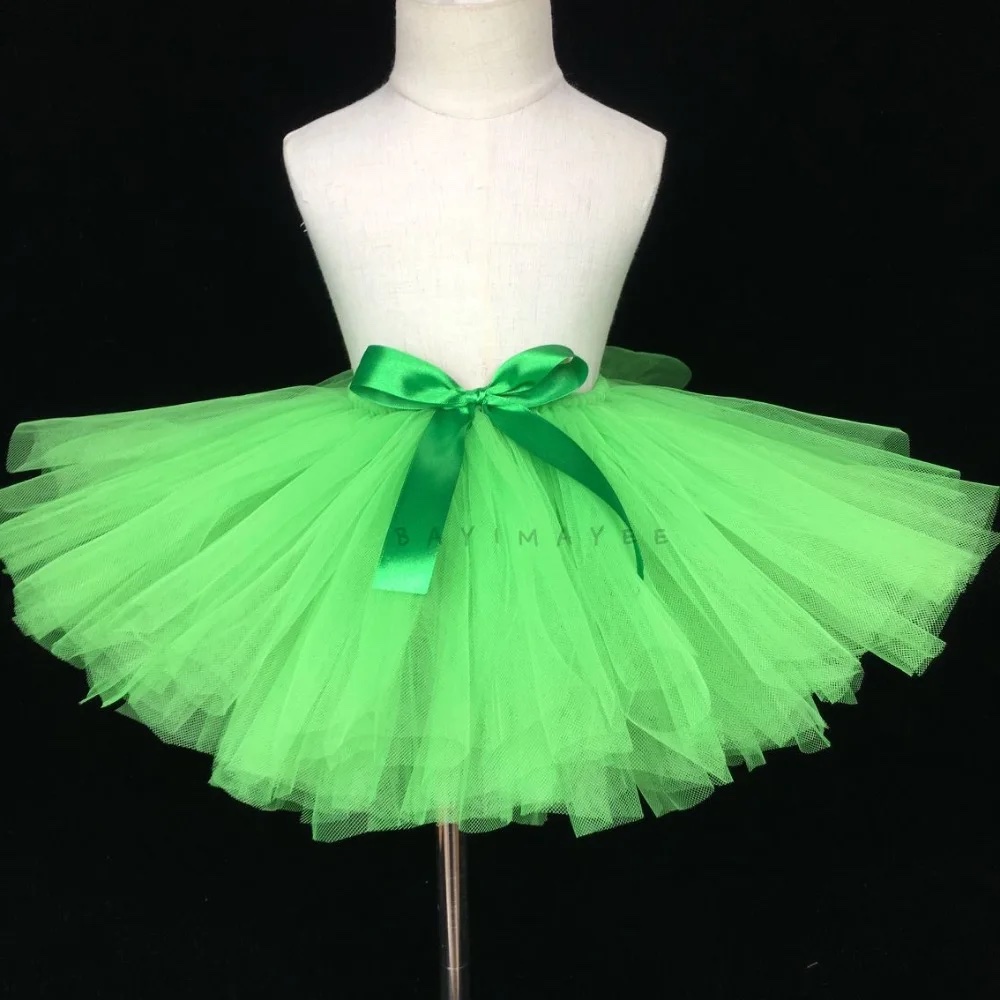 Meninas saias tutu verde crianças fofo tule pettiskirts com ribbow arco crianças aniversário halloween trajes de natal saias roupas