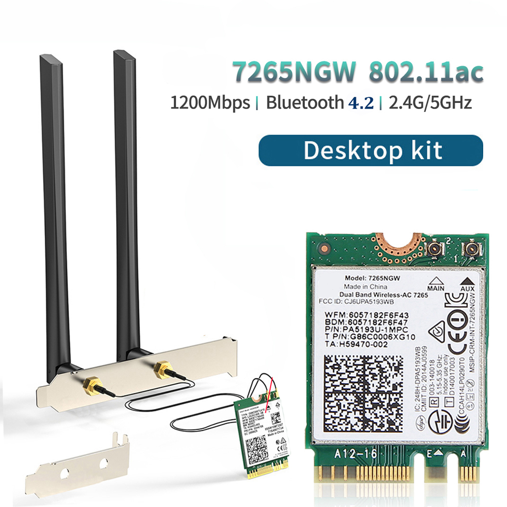 Adapter WiFi 7265NGW 1200Mbps Bluetooth 4.2 M.2 Desktop Kit 2.4G 5G do laptopa PC