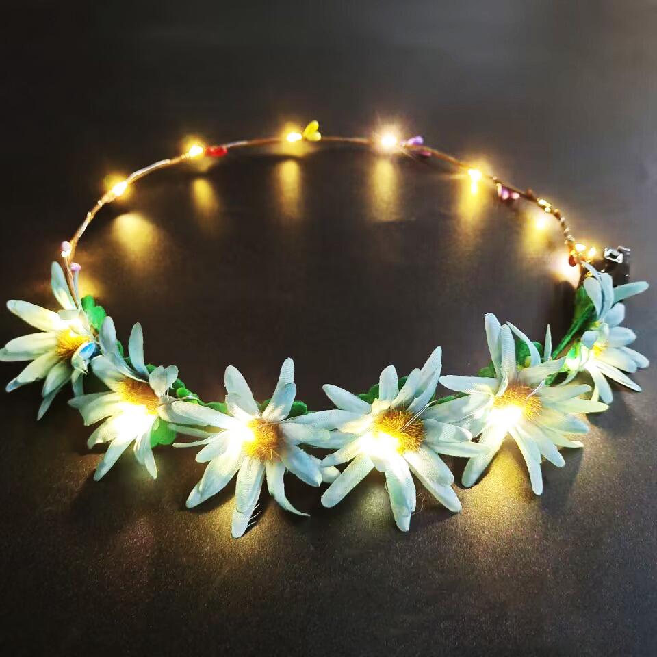Bando menyala perempuan dapat diatur, dengan lampu LED karangan bunga mahkota bando untuk pesta ulang tahun pernikahan aksesoris rambut