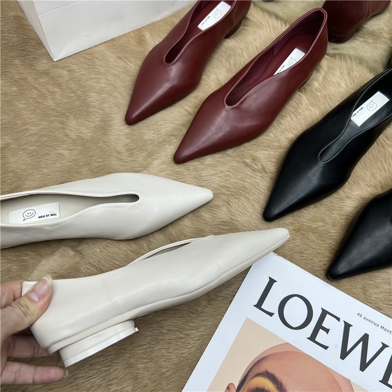 Bailamos New Women Flat Shoes Fashion Point Toe Shallow Slip On Elegant Ballerina Shoes Soft Flat Heel Dress Single Shoes