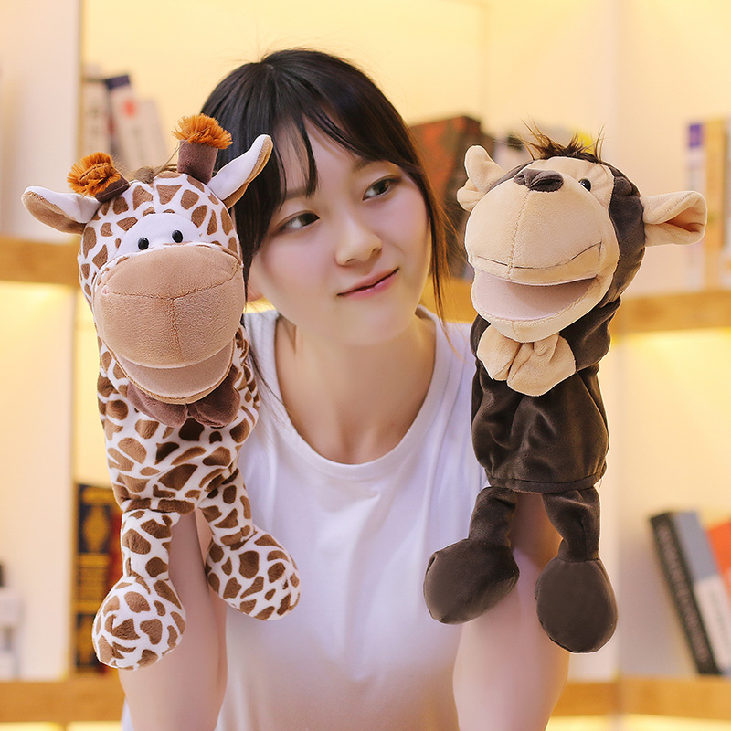 35cm Cartoon Tier Handpuppe eltern-kind-Spiel Puppe Löwe Elefant Schwein Beschwichtigen Spielzeug Geburtstag Geschenke Für Kinder