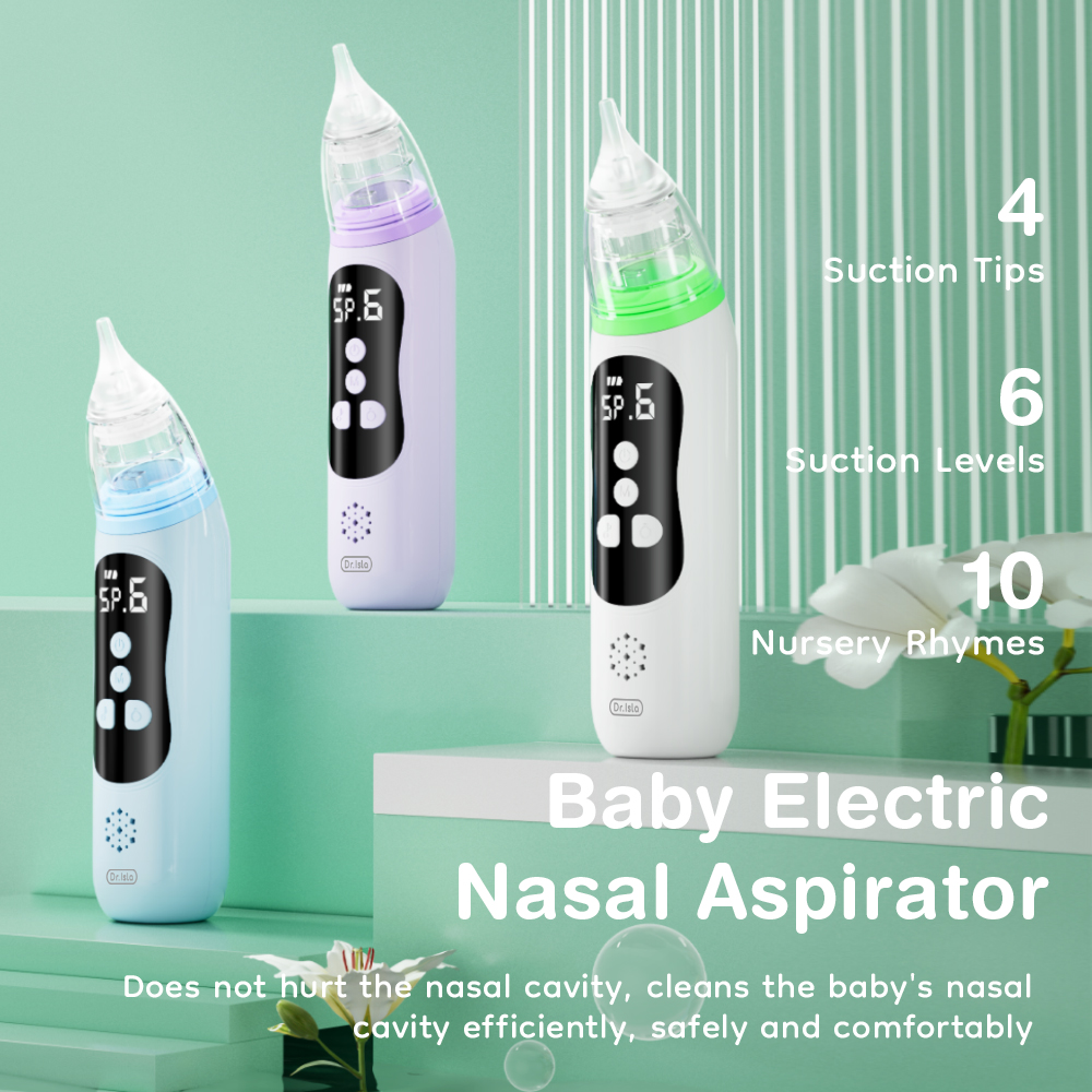MAMIJOY Aspirador nasal elétrico para bebês, dispositivo de sucção de nariz com bocal de silicone de qualidade alimentar, 6 modos de sucção e música calmante
