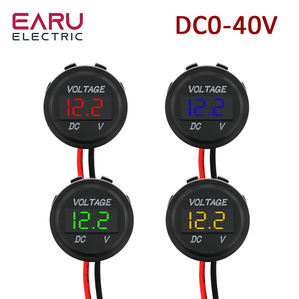 Earu DC 0-40V voltímetro impermeable pantalla Digital LED medidor de voltaje para batería de motocicleta de coche Panel LED voltímetro Monitor 12V