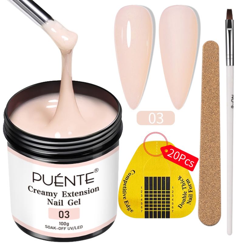 PUENTE 4 szt./zestaw 100g Kremowy Żel do Przedłużania Paznokci Dużej Objętości Przezroczysty Biały Różowy Kolor Żel Budujący Soak Off UV Lakier do Paznokci Zestaw do Manicure
