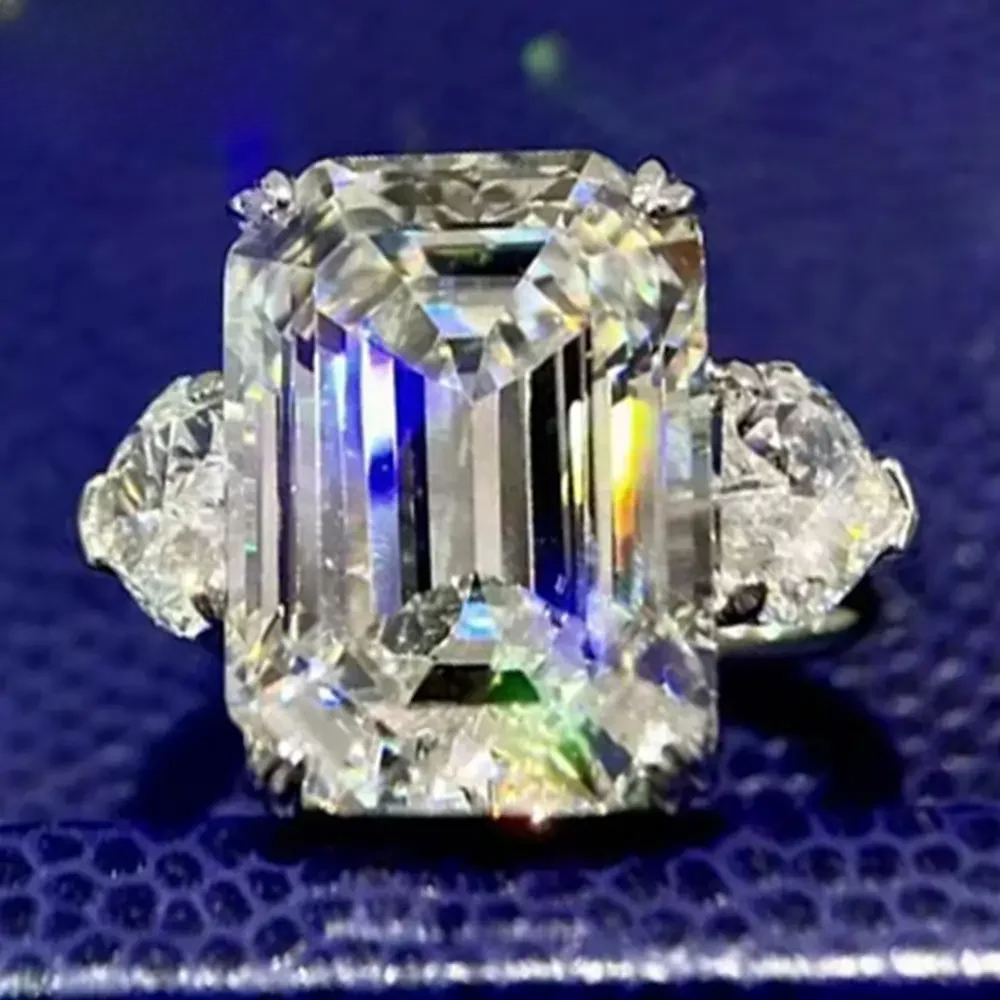 Anillo de Plata de Ley 925 con corte de Esmeralda para mujer, sortija de boda de moissanita simulada, joyería fina de compromiso