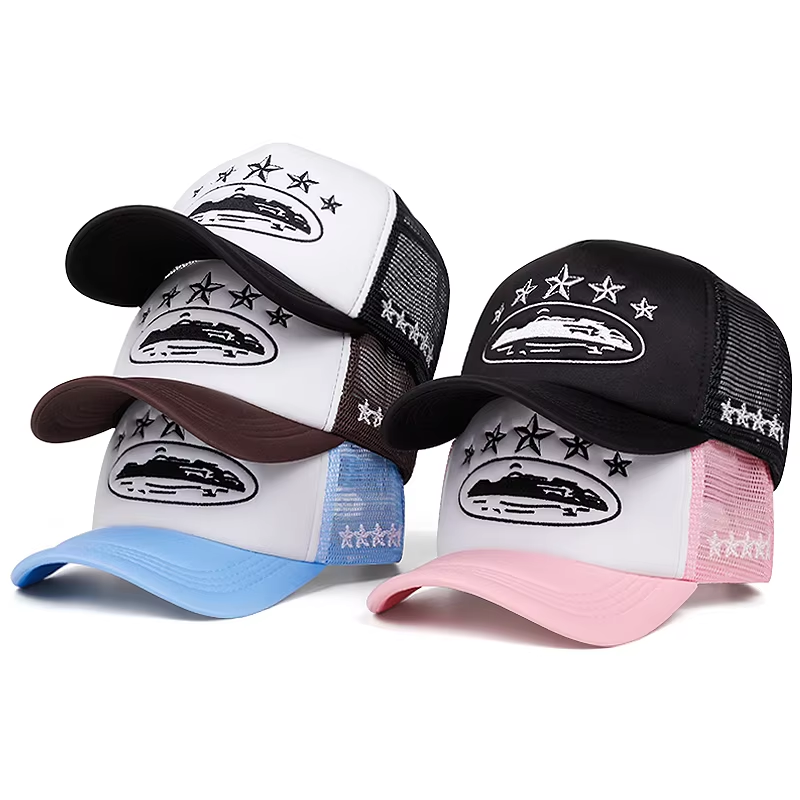5성급 자수 면 메쉬 모자 남성용 트렌디한 복고풍 야구 모자 힙합 모자 여성용 스포츠 및 레저 모자 장식 모자