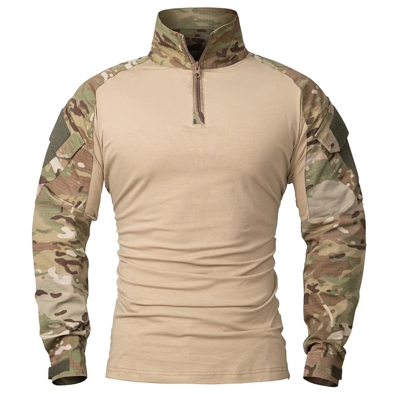Outdoor Tactische Shirts Met Lange Mouwen Combat Shirt 1/4 Rits Ripstop Katoen Slijtvaste Camo Airsoft T-shirts Mannen kleding