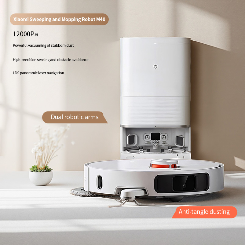 Aspiradora Robótica y Trapeador Xiaomi M40, Ultra Succión 12000Pa, 70 ℃   Autolimpieza de agua caliente, ideal para pisos de madera