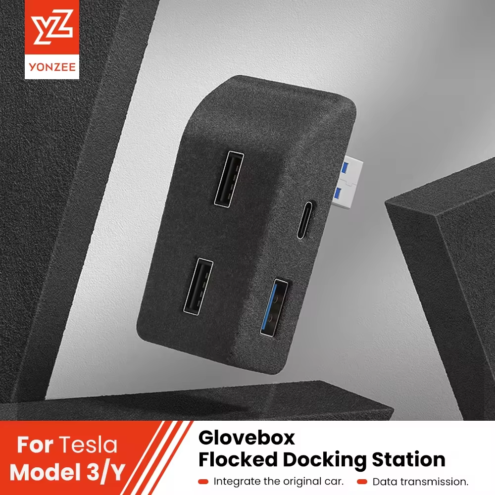 YZ – Station d'accueil pour boîte à gants, pour Tesla modèle 3 Y Juniper Highland, chargeur rapide, 4 USB, Hub Shunt, adaptateur de flocage, alimenté Splitte