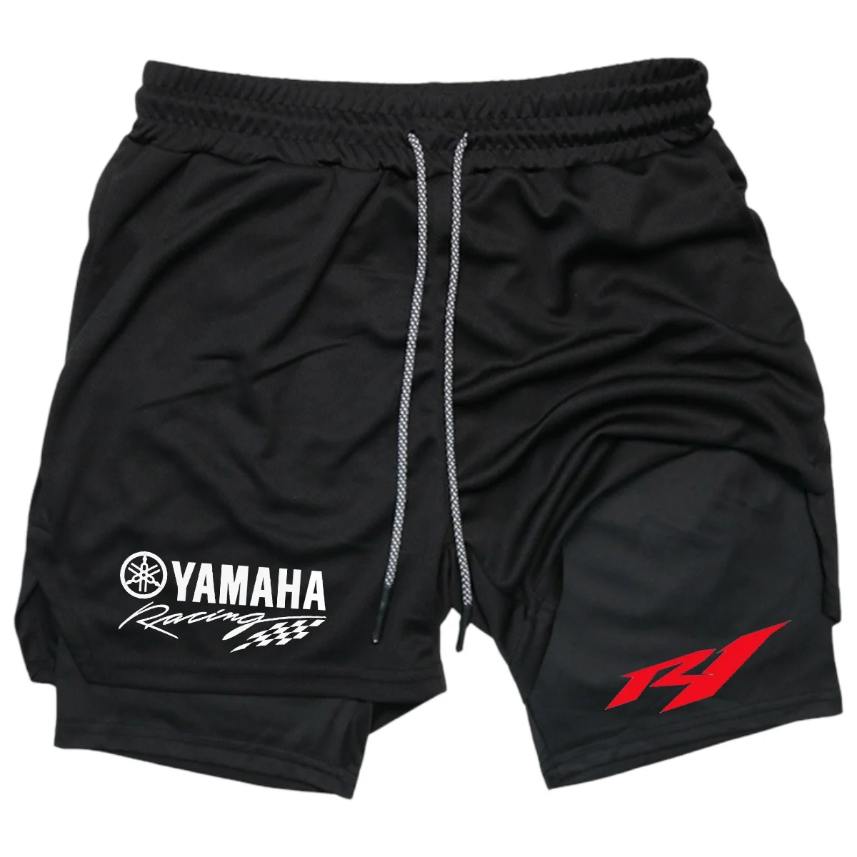 Celana Pendek Lari Pria Logo Yamaha Musim Panas 2-in-1 Pakaian Olahraga Gym Dua Lapis Pakaian Olahraga Pria Nyaman Bernapas