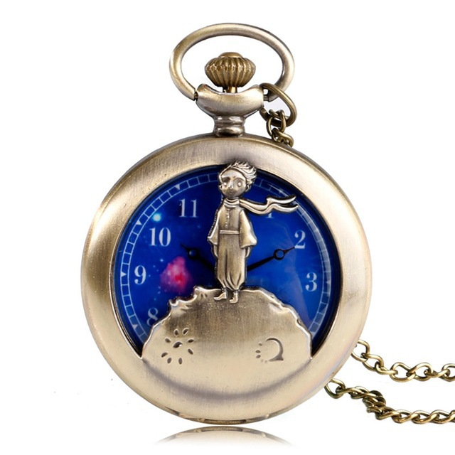 1 Uds. Nuevo reloj de bolsillo de cuarzo con estampado de dibujos animados del Principito ahuecado retro